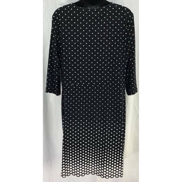 Charter Club Dress Size Large Black White Shift Polka Dot 3/4 Sleeve Work 1279 - Picture 3 of 5
